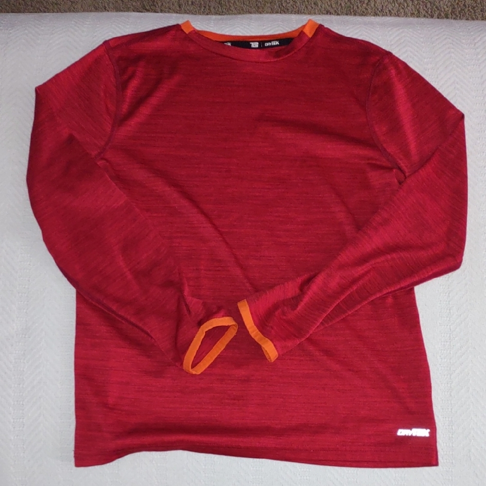Tek Gear Dry Tek, Long Sleeve, Size M (10-12), Red Heathered, Orange Trim EUC